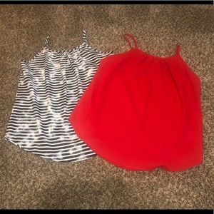 Set of dressy tank blouses red and black/white